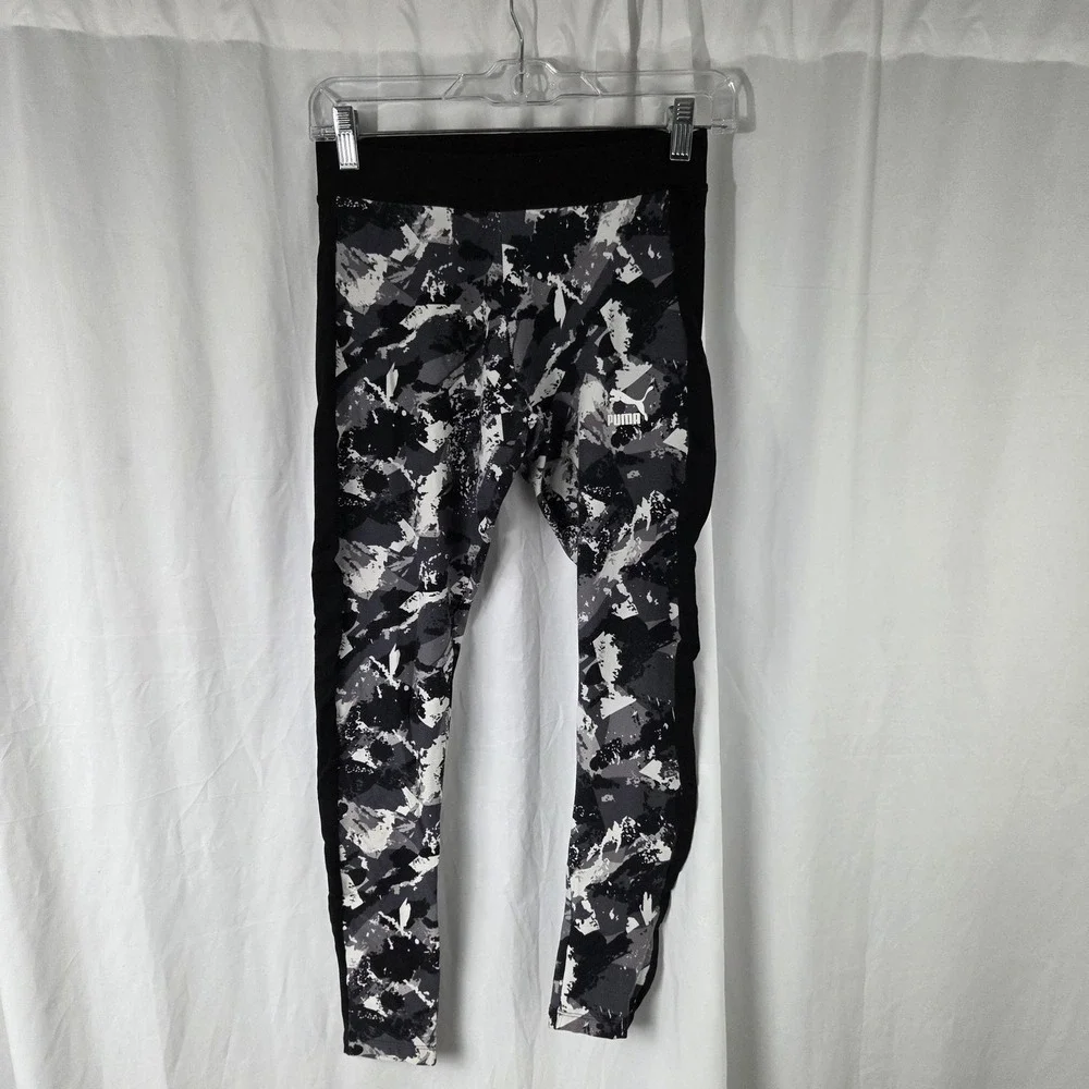 Puma Leggings Womens Medium Black Camo Ankle Stretch Athletic Pants Jersey Logo